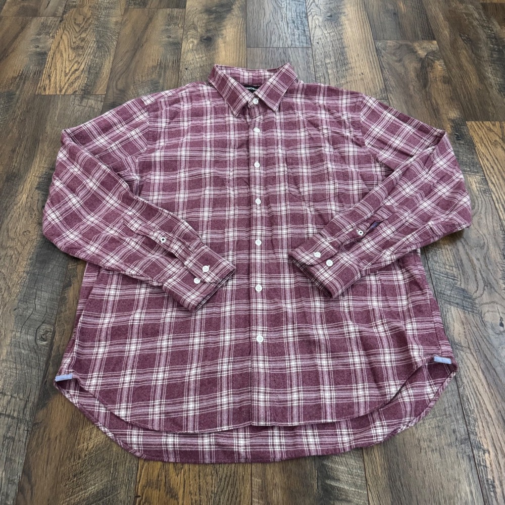 Bonobos Mens XXL Slim Fit Flannel Shirt Burgundy White Plaid Long Sleeve Cotton